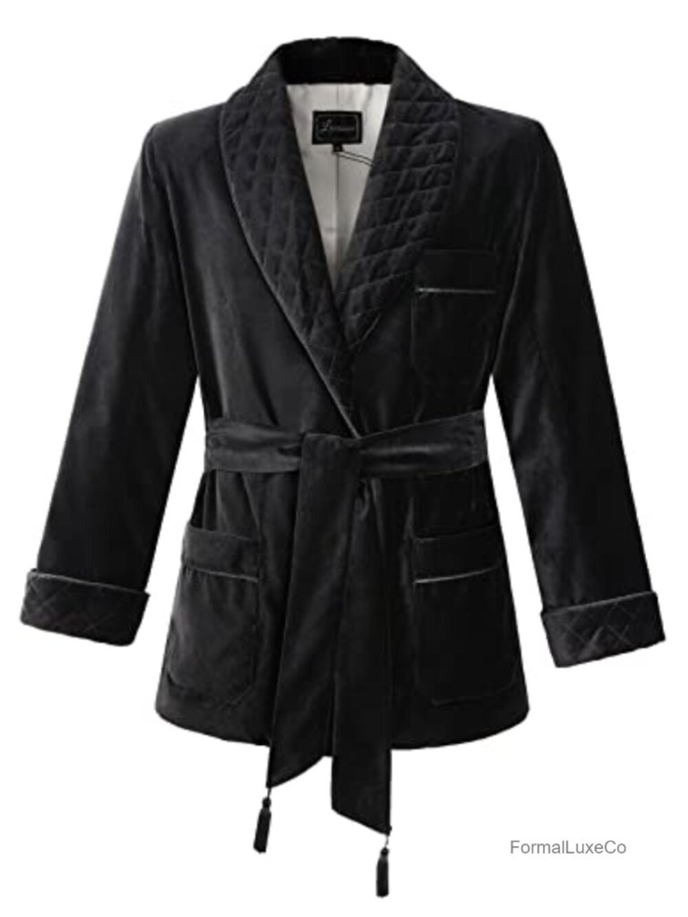 Mens Velvet Smoking Jacket Satin Lined Contrast Piping 3 Pockets